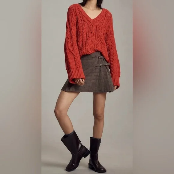 Anthropologie Maeve Red Cable Knit Wide Sleeve Sweater M - Picture 4 of 4